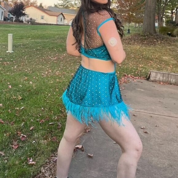 Weissman Elite Rhinestone Mesh Feather Dress Costume in Blue NEW Adult Size XL - Picture 3 of 10